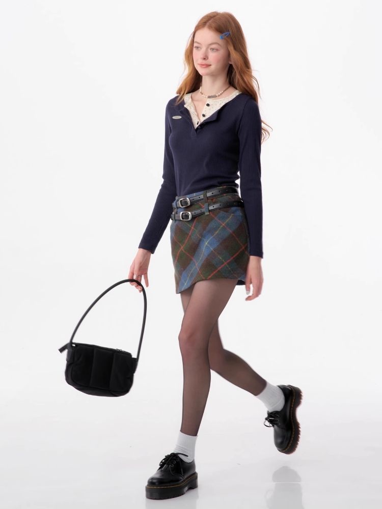 V-neck long-sleeved blouse【s0000006165】