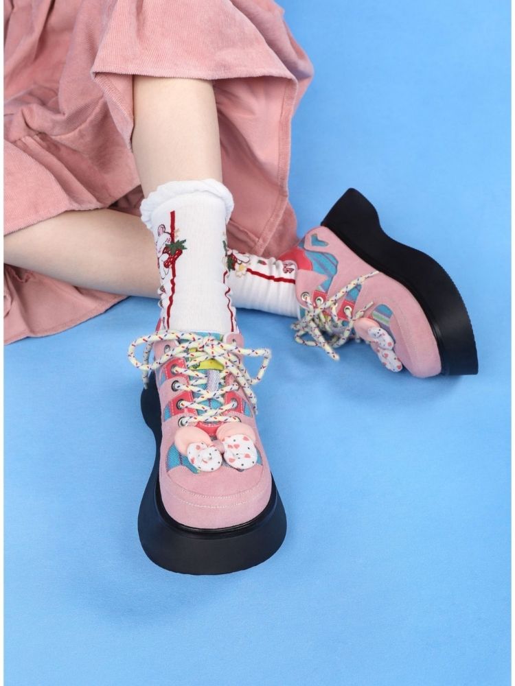 Pink and cute ribbon platform shoes【s0000002116】