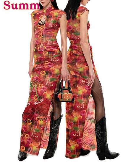 Summer Fruit Print Millennial Cheongsam Set [S0000009151]