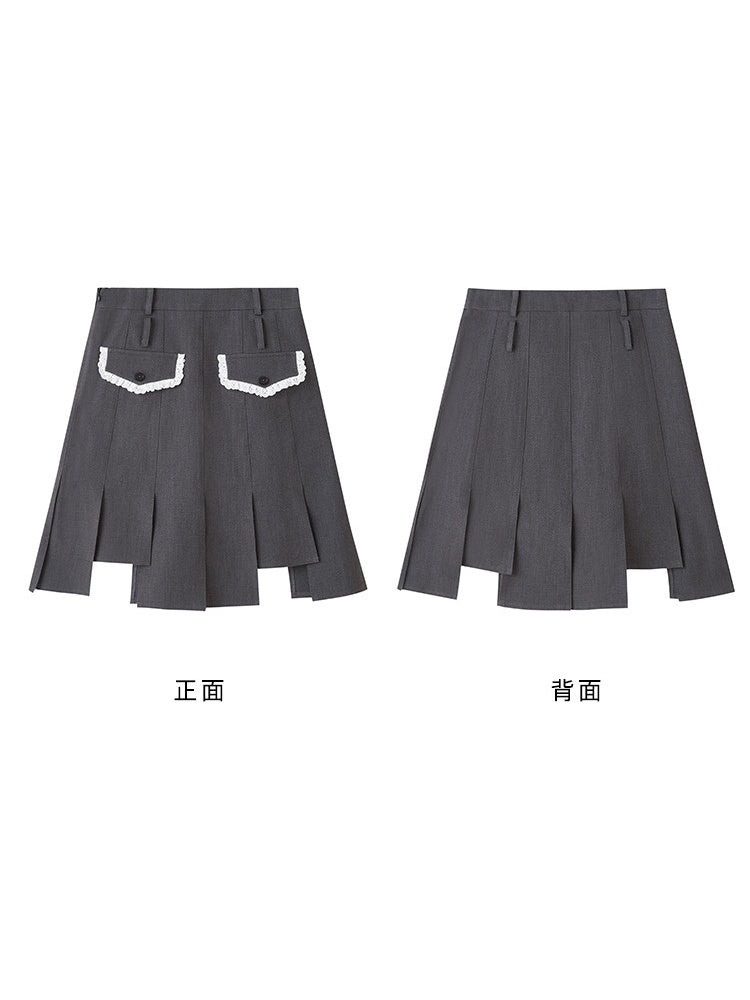 College Girl Style Irregular Hem Pleated Skirt【s0000003196】