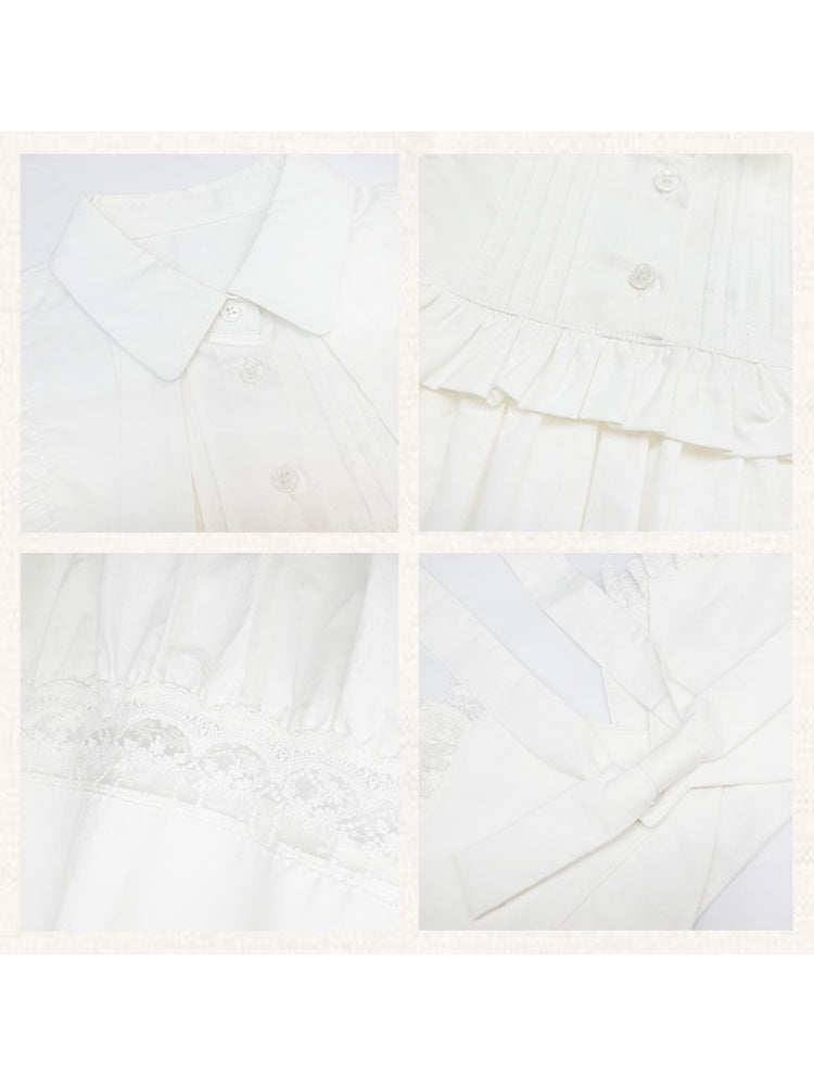 Ruffled Ribbon Shirt &amp; Splicing Lace Skirt【s0000003552】