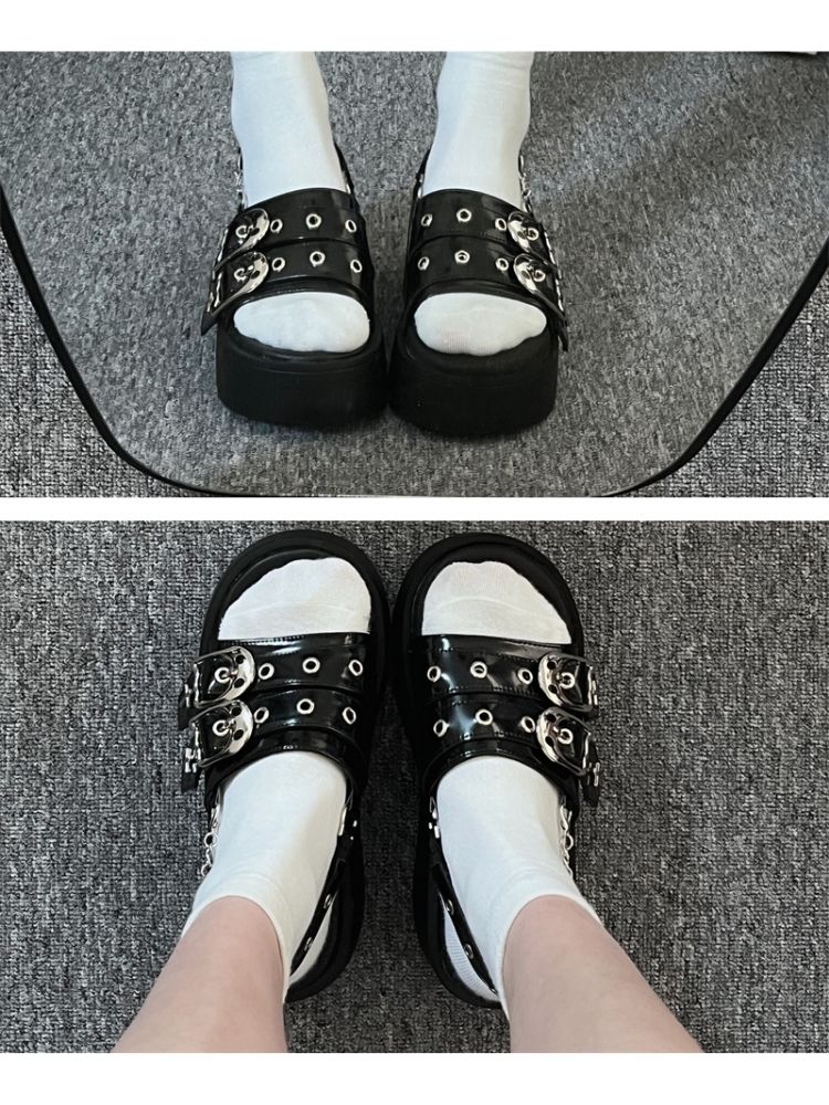 Y2K Subculture Punk Double Strap Platform Sandals [s0000002547]