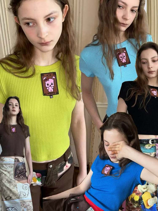 Rabbit Jacquard Cropped T-Shirt 【s0000009031】