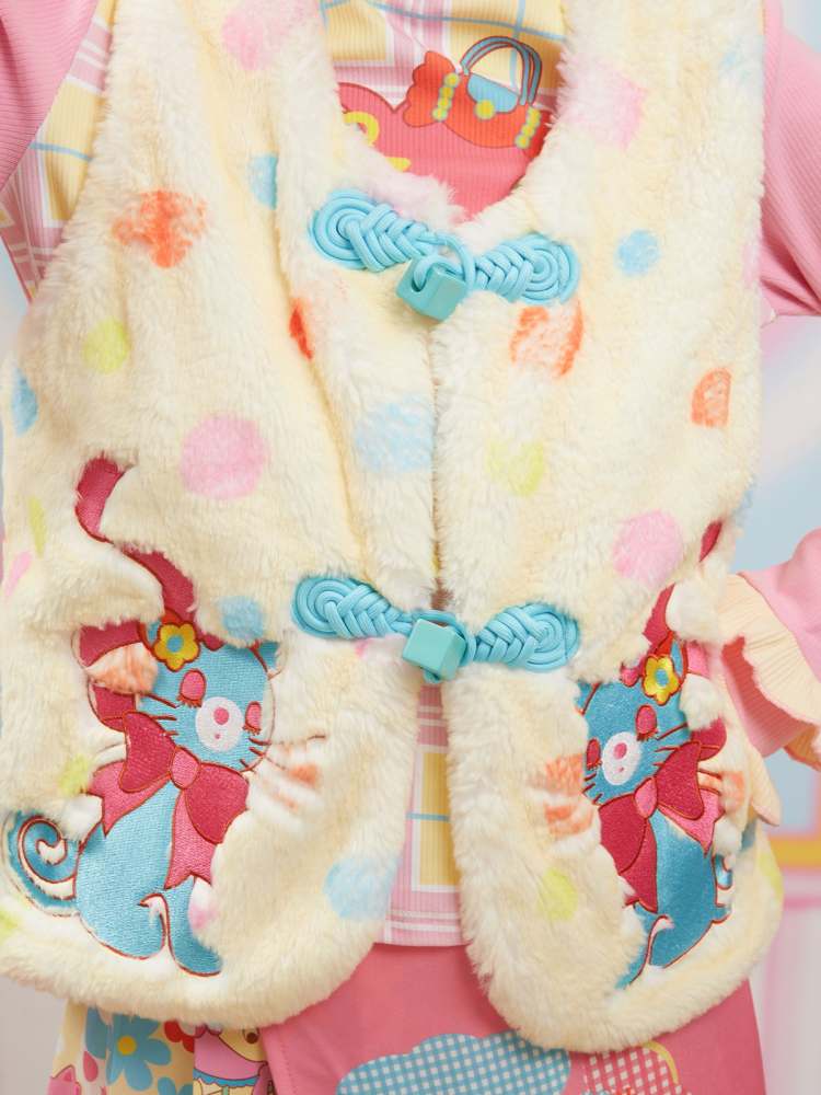 Cartoon Cat Embroidery Fluffy Plush Vest【s0000006674】