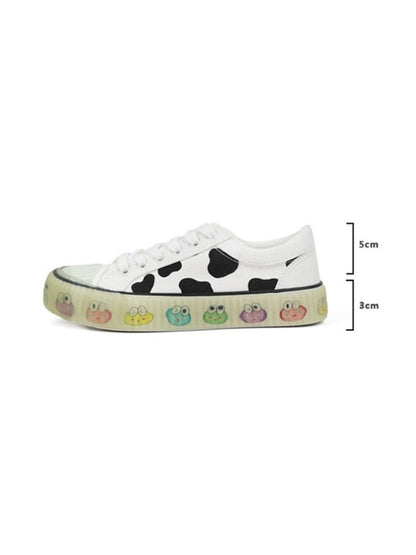 Hand-drawn frog illustration Cow pattern sneakers【s0000002117】