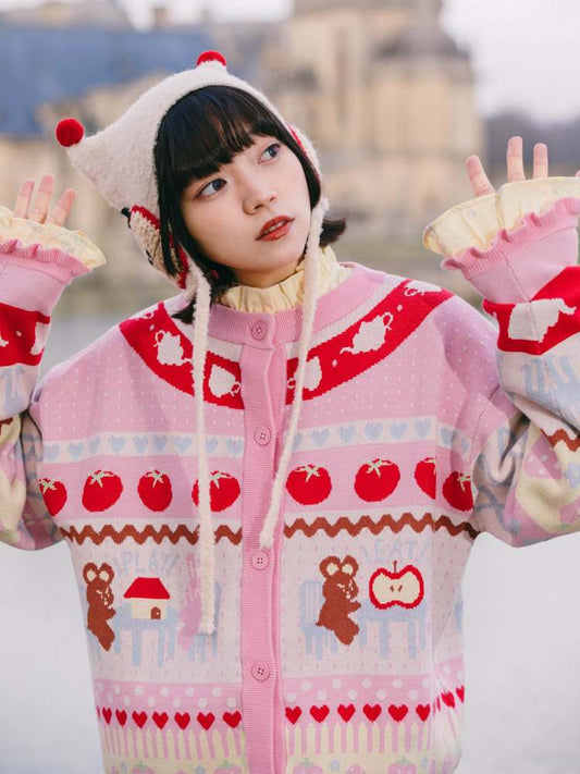 Bear & Rabbit Playing House Colorful Striped Pattern Knit Cardigan/Skirt【s0000007764】