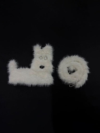 White Terrier Faux Fur Crossbody Plush Bag [s0000005201]