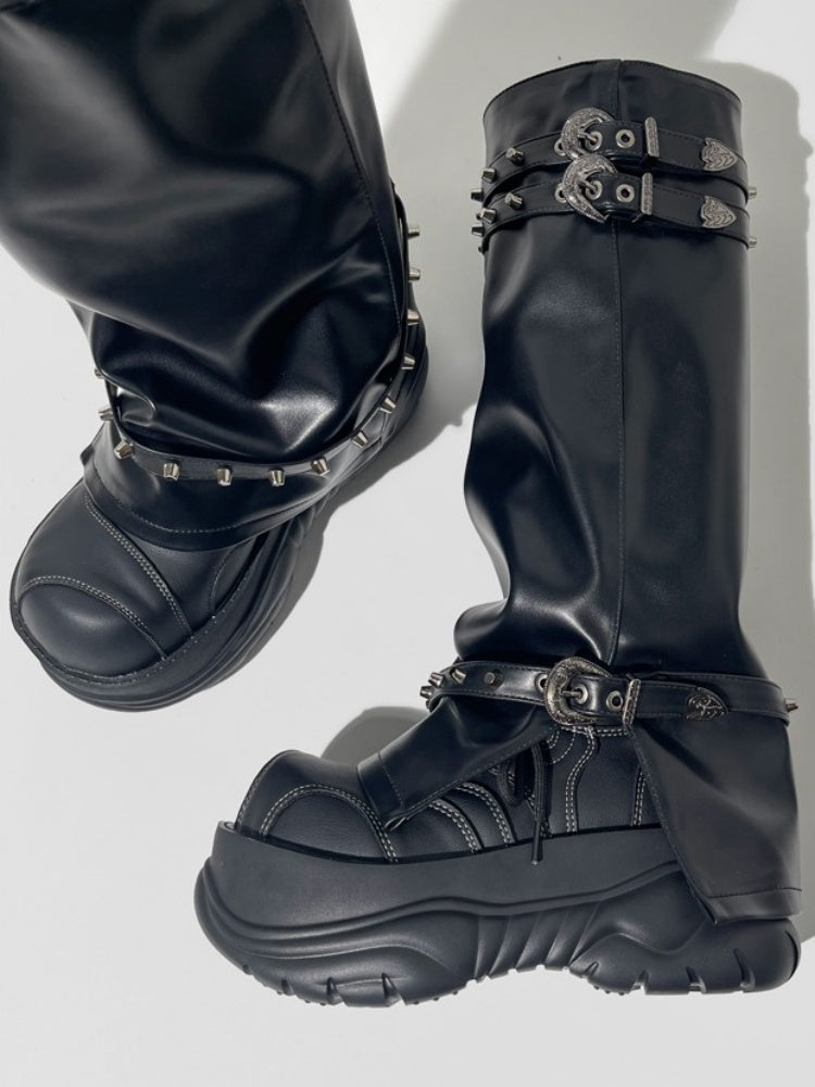 Metal Rivets High End Platform Long Boots【s0000005185】