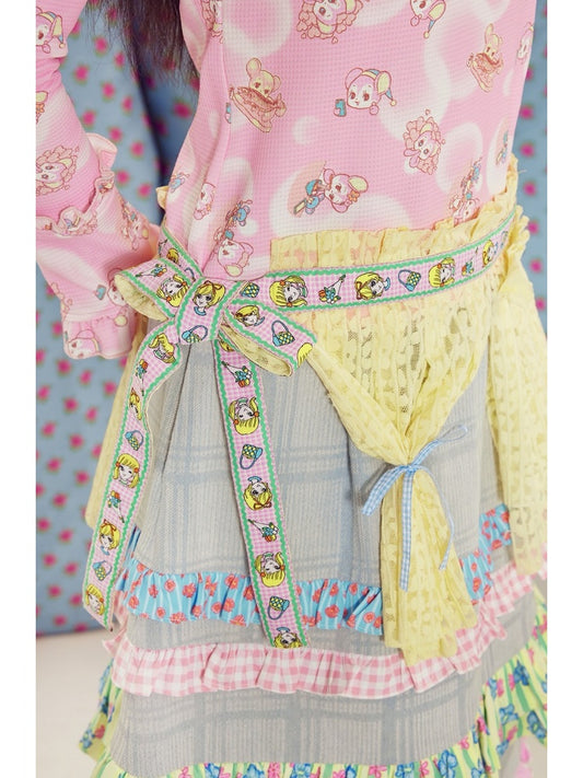 Shimizu Illustration Ribbon Lace Pleated Tiered Apron Skirt【s0000003652】