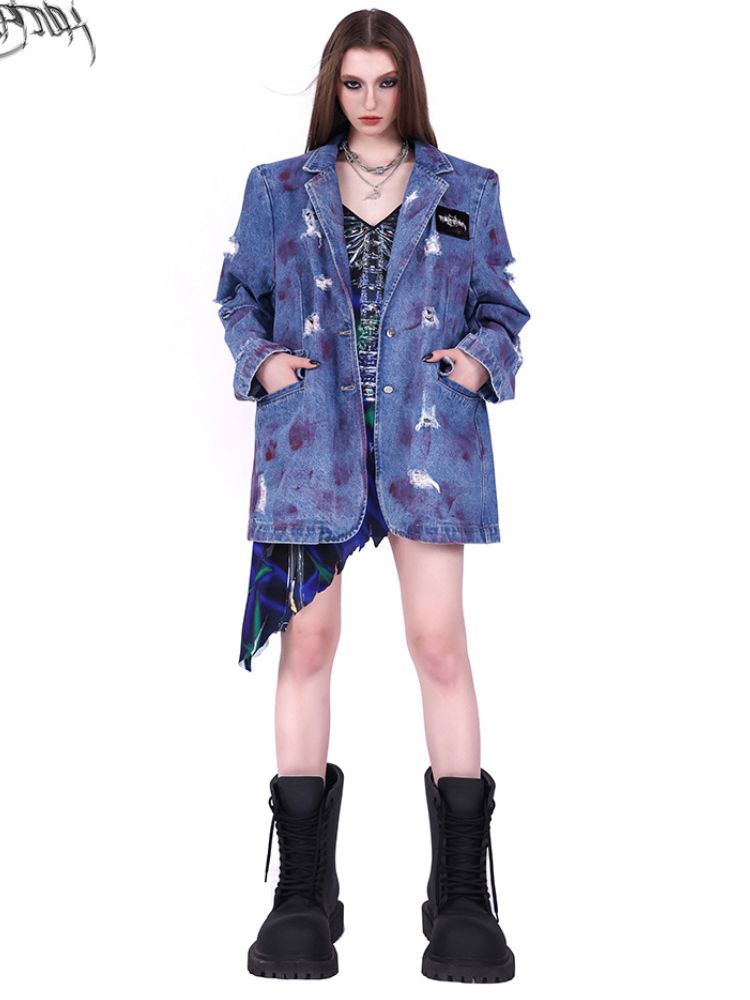 Shoulder pads genderless denim jacket【s0000002027】