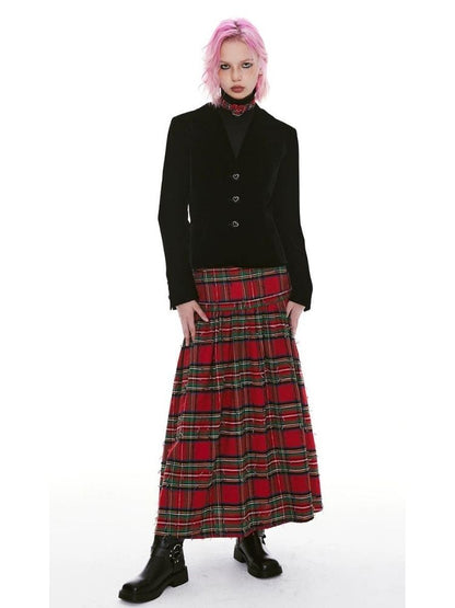 Vintage Plaid Long Half Skirt【s0000004969】