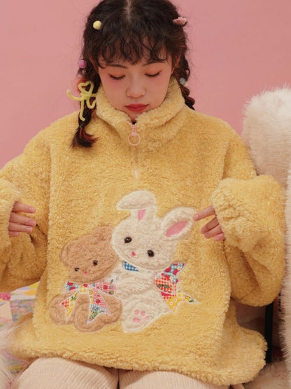 3D doll embroidered cream plush jacket【s0000004303】