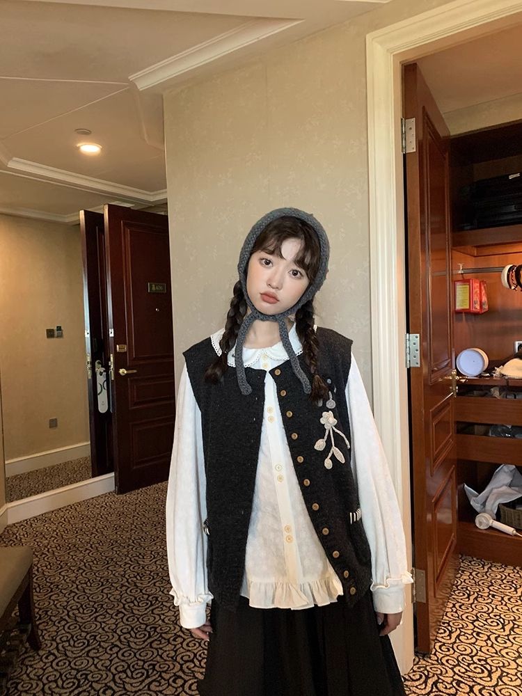 Embroidered Crochet Knit Vest【s0000005899】