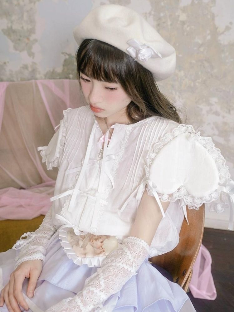 Love Sleeves Bowknot Lace Shirt【s0000003341】