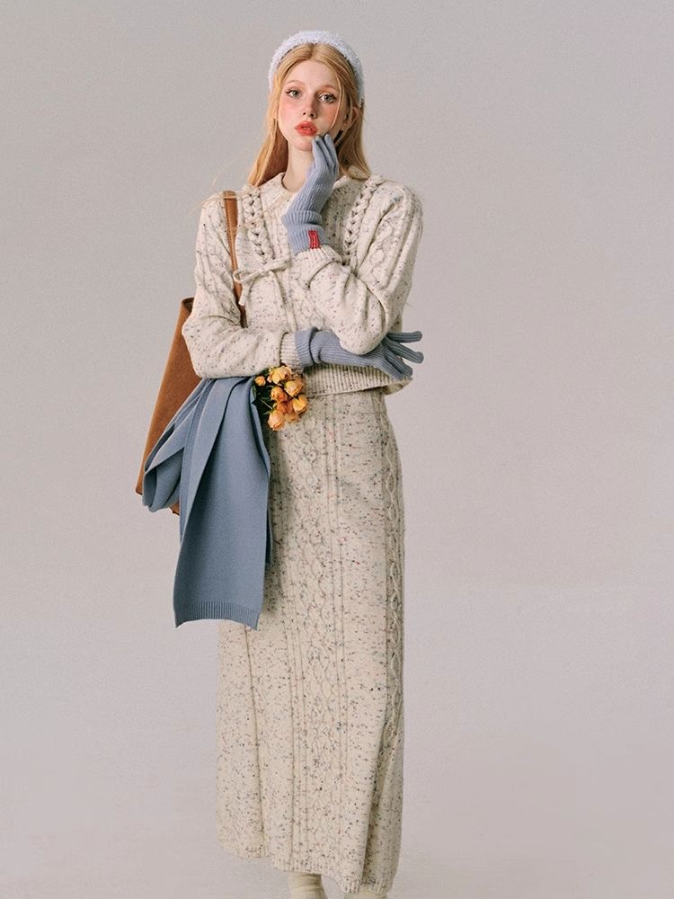 Braided Color Dot Knit Sweater Half Skirt【s0000005609】