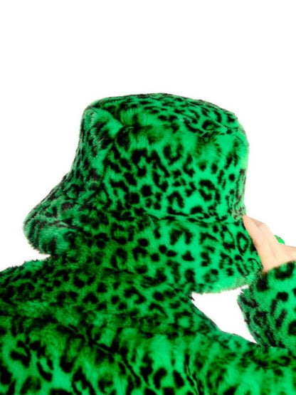 Leopard print long fur coat and hat【s0000004450】