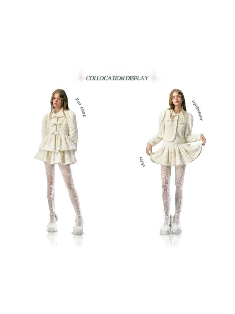 Collarless Bubble Sleeve Short Jacket Set【s0000005138】