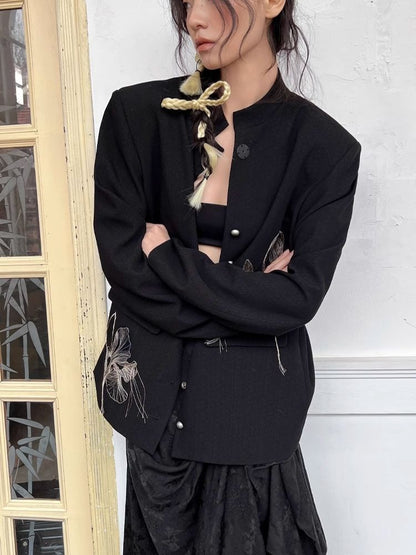 Fine Silk Thread Embroidery Black Suit Jacket【s0000008176】