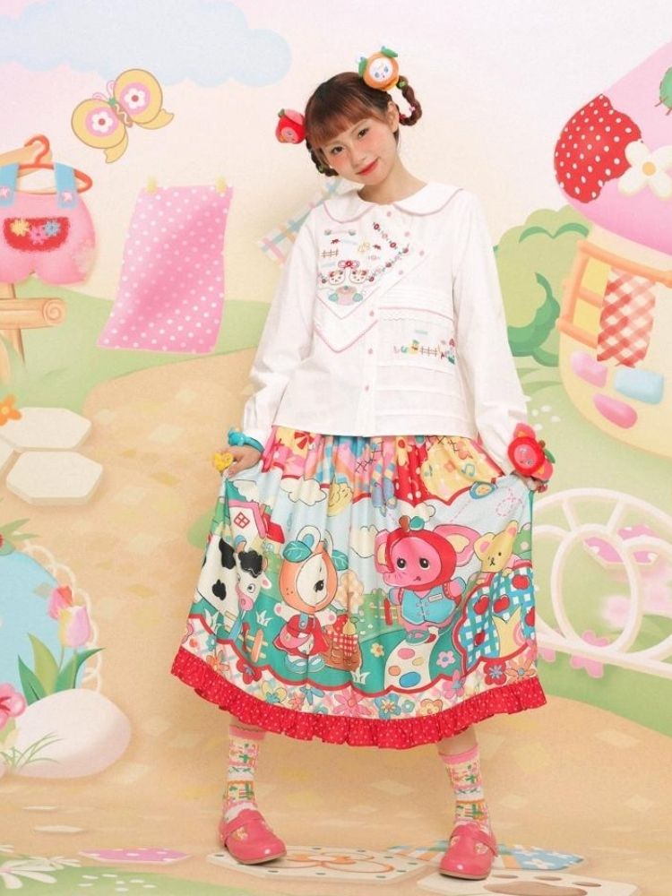 Red polka dot stitching lace skirt【s0000003319】