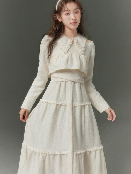 Rough Textured Cropped Tops &amp; Cake Dress【s0000003400】