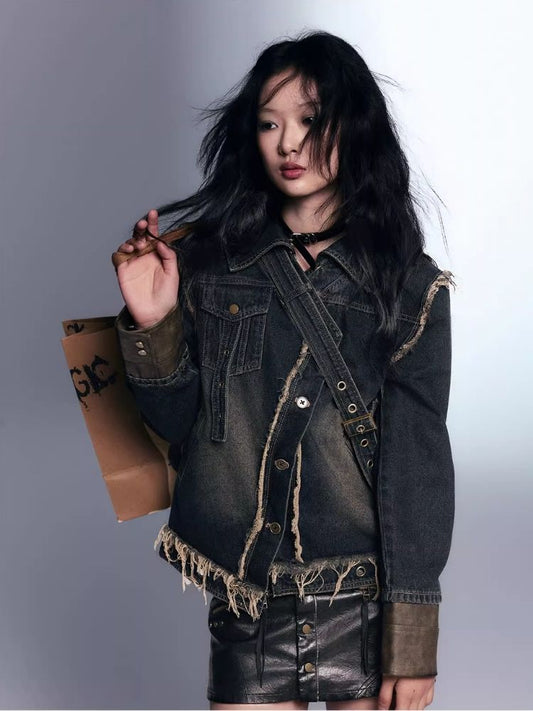 Patchwork old loose washed denim jacket【s0000007911】