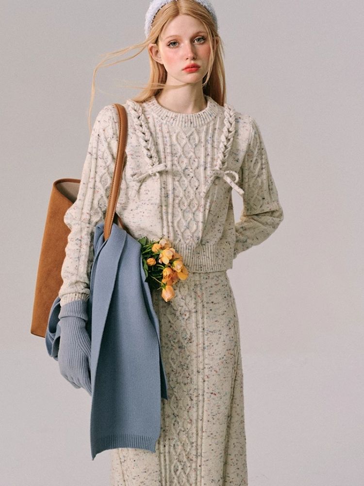 Braided Color Dot Knit Sweater Half Skirt【s0000005609】