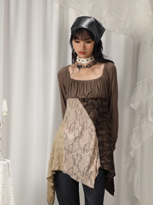 Subculture Ballet Style Patchwork Top【s0000005748】