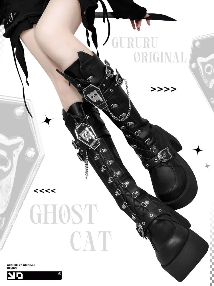 Y2K Subculture Mid Calf Chunky Knight Boots [s0000005223