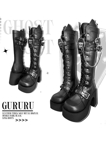 Y2K Subculture Mid Calf Chunky Knight Boots【s0000005223】