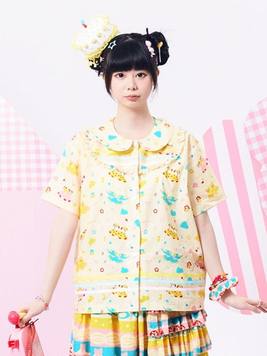 Showa girl original three-color ribbon shirt 【s0000002879】