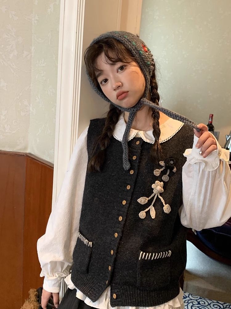 Embroidered Crochet Knit Vest【s0000005899】