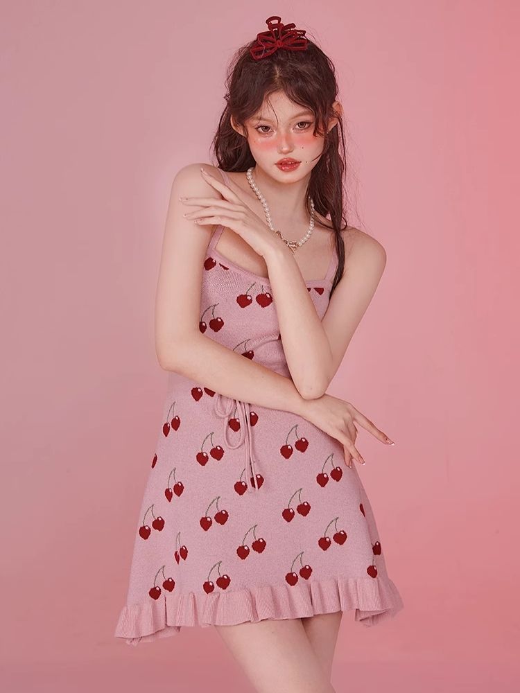 Pink Camisole Skirt Cardigan Two Piece Knit Dresses【s0000006585】