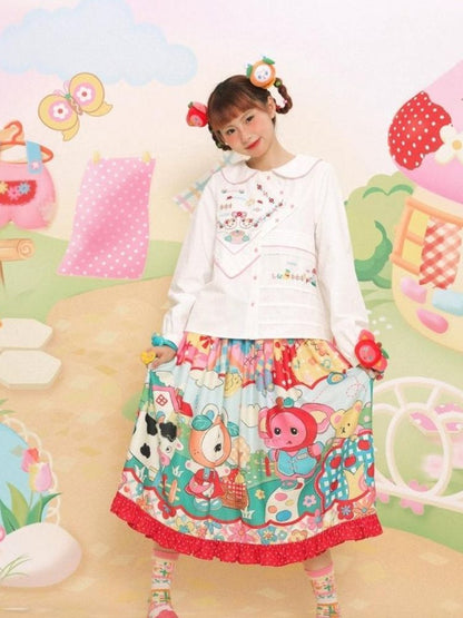 Red polka dot stitching lace skirt【s0000003319】