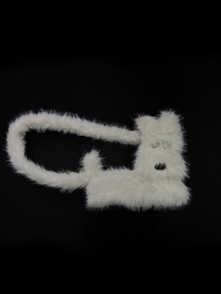 White Terrier Faux Fur Crossbody Plush Bag [s0000005201]