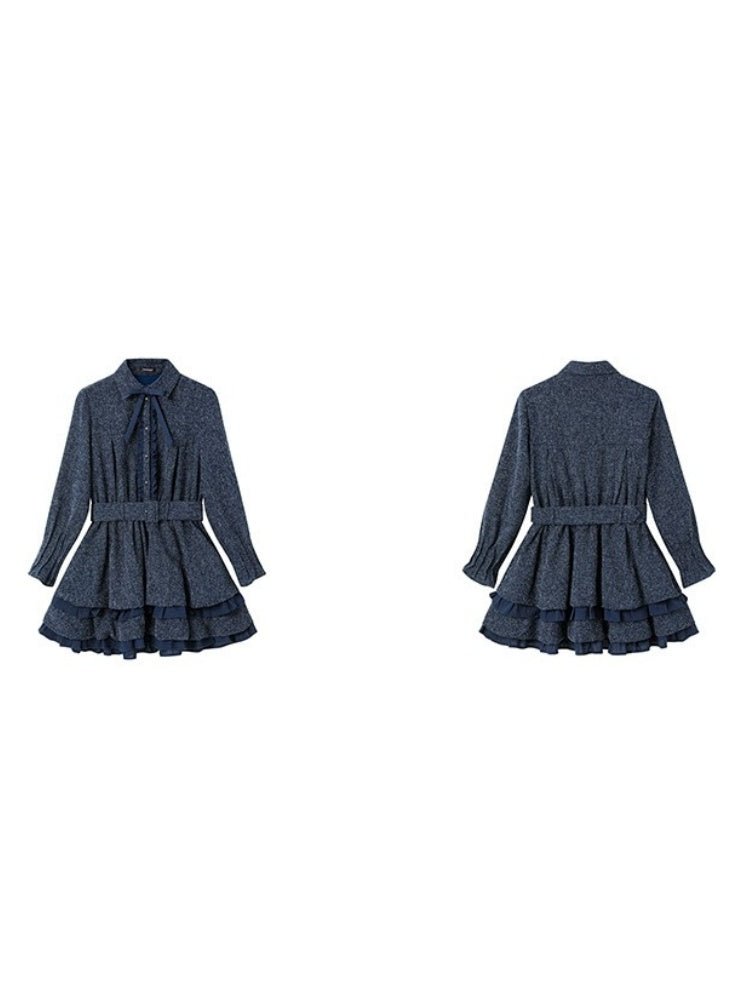 Elegant Bowtie Ruffle Pleated Dress【s0000004363】