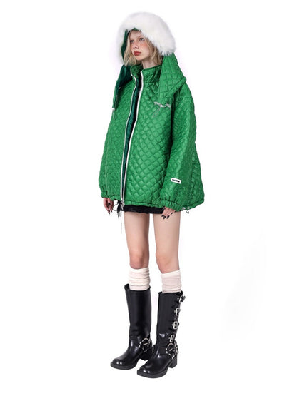 Detachable Fox Fur Hooded Loose Quilted Jacket [s0000004347]