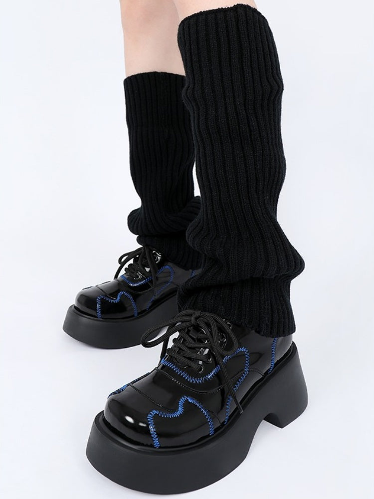 Cool Punk Blue Stitch Lather Platform Shoes [s0000003441]