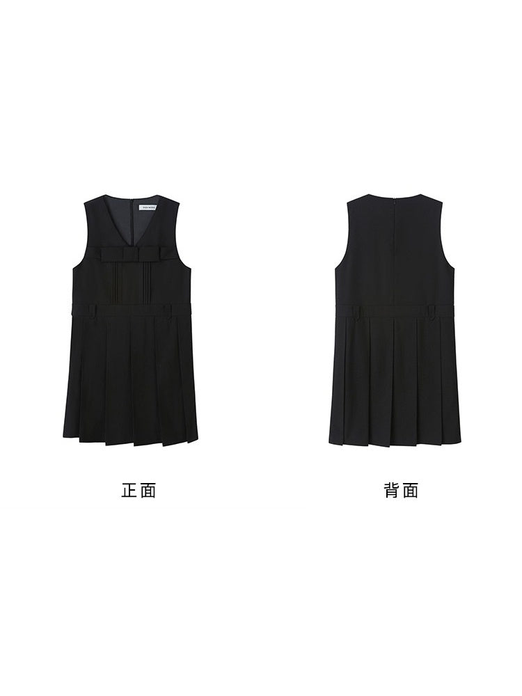 Bow Tie College Style Sleeveless V-neck One Piece [s0000003200]