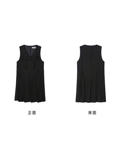 Bow Tie College Style Sleeveless V-neck One Piece [s0000003200]