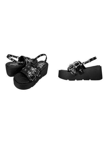 Y2K Subculture Punk Double Strap Platform Sandals [s0000002547]