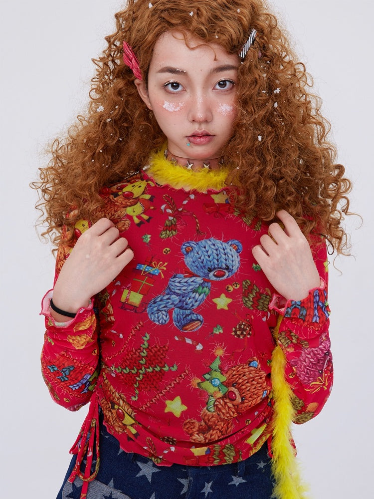 Retro Cute Bear Y2K Mesh Long Sleeve T-Shirt [s0000003180]