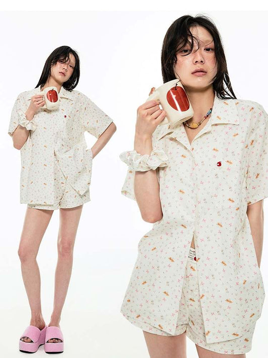 Animama L Fower Print 셔츠 및 짧은 바지 설정 [S0000009167]