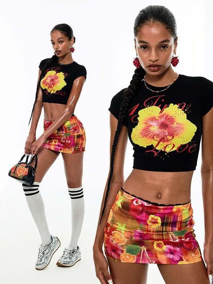 Summer Fruit Printed Tight Fit Short T-Shirt [S0000009130]