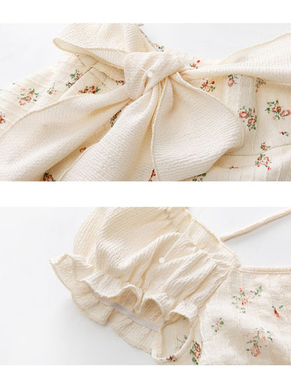 Retro Cream Floral Top / Bow Knot Skirt Set [s0000002006]