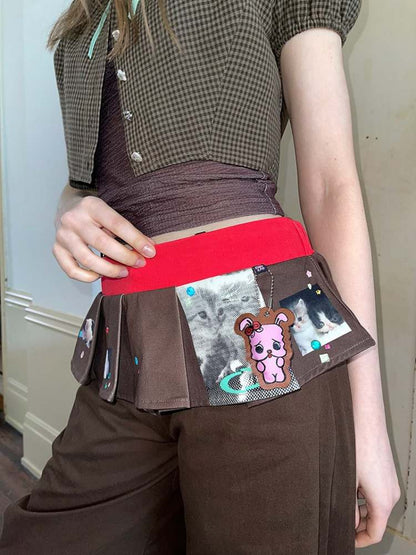 Cute Kitten Print Plented Mini Skirt [S0000009032]