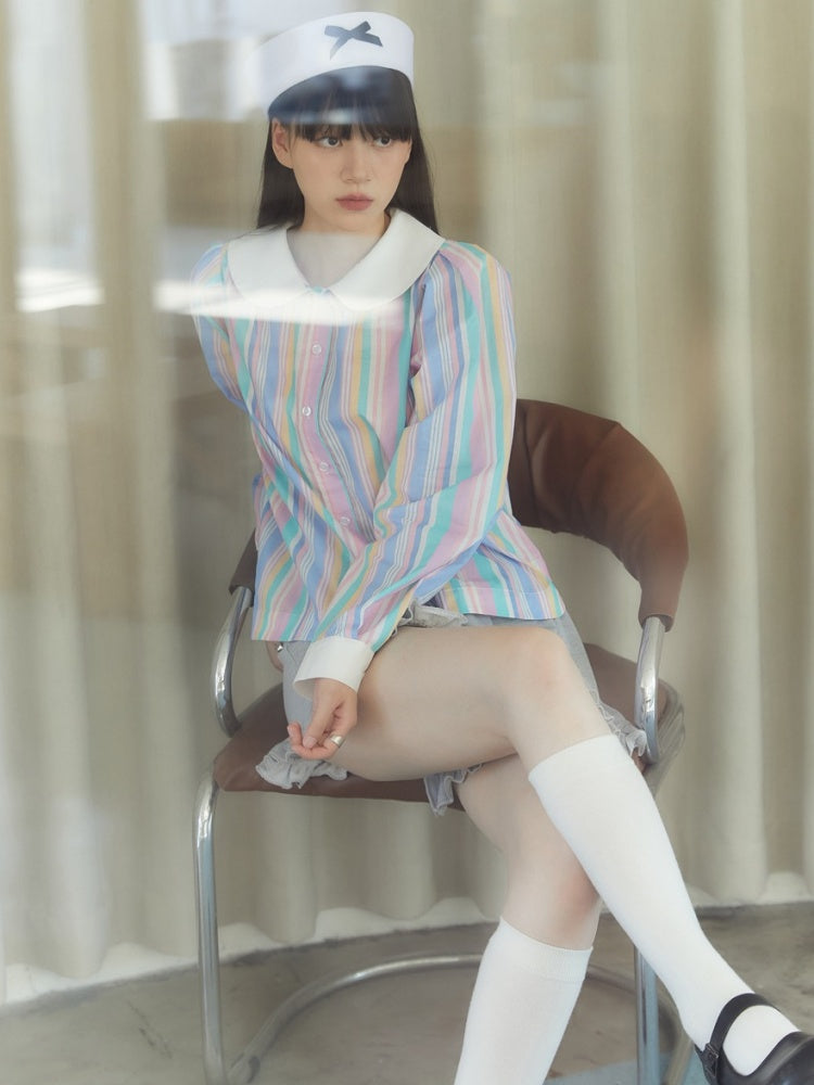 Doll Collar Candy Stripe College Style Shirt【s0000003578】