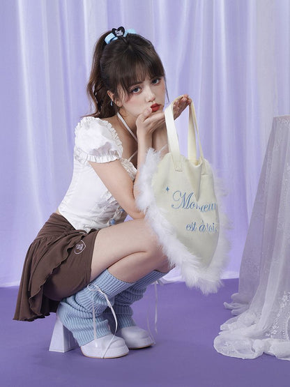 Romantic Sweet Creamy Satin Feather Heart Bag【s0000002039】