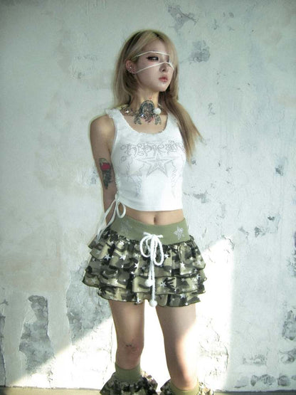 Stone Side Drawstring Lace Tank Top【s0000007892】