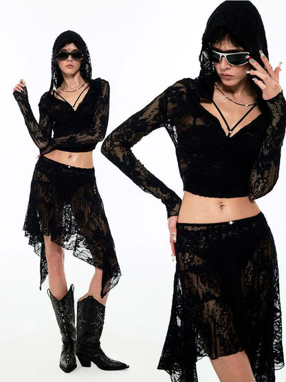 LAZY LACE SHEER HOODED TOPS [S0000009148]