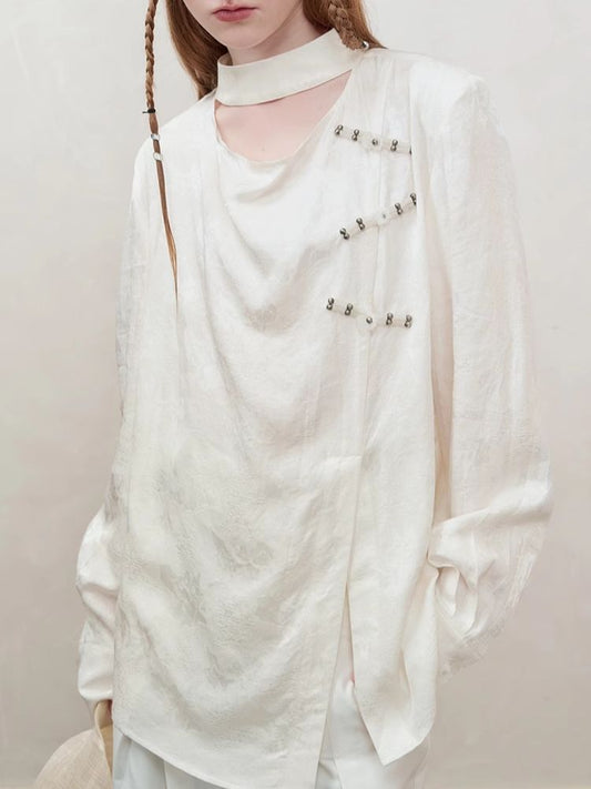 Lazy Loose Draped Jacquard Shirt【s0000008200】